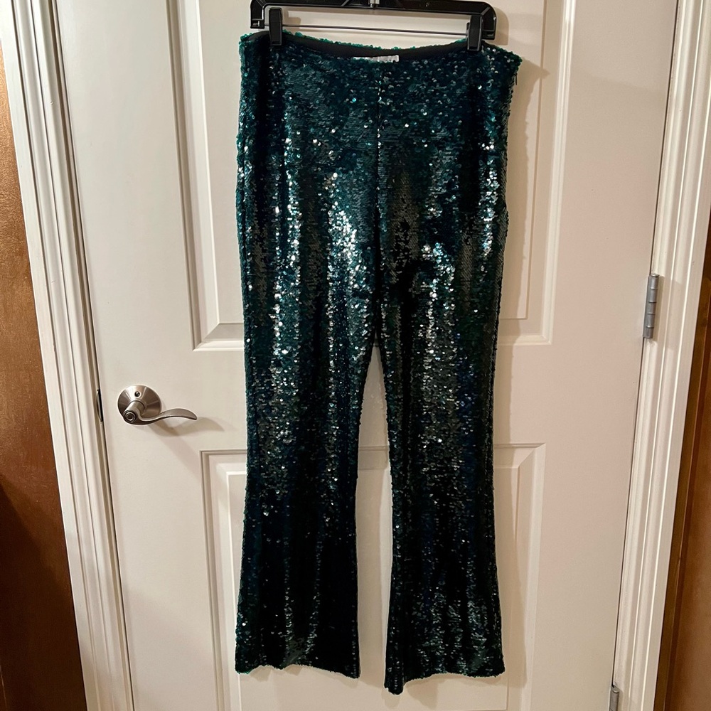 Green Sequin Flare Pants